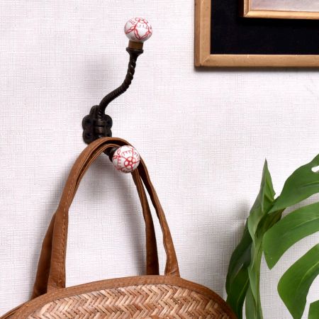 Red Floral Ceramic Iron Coat Hooks